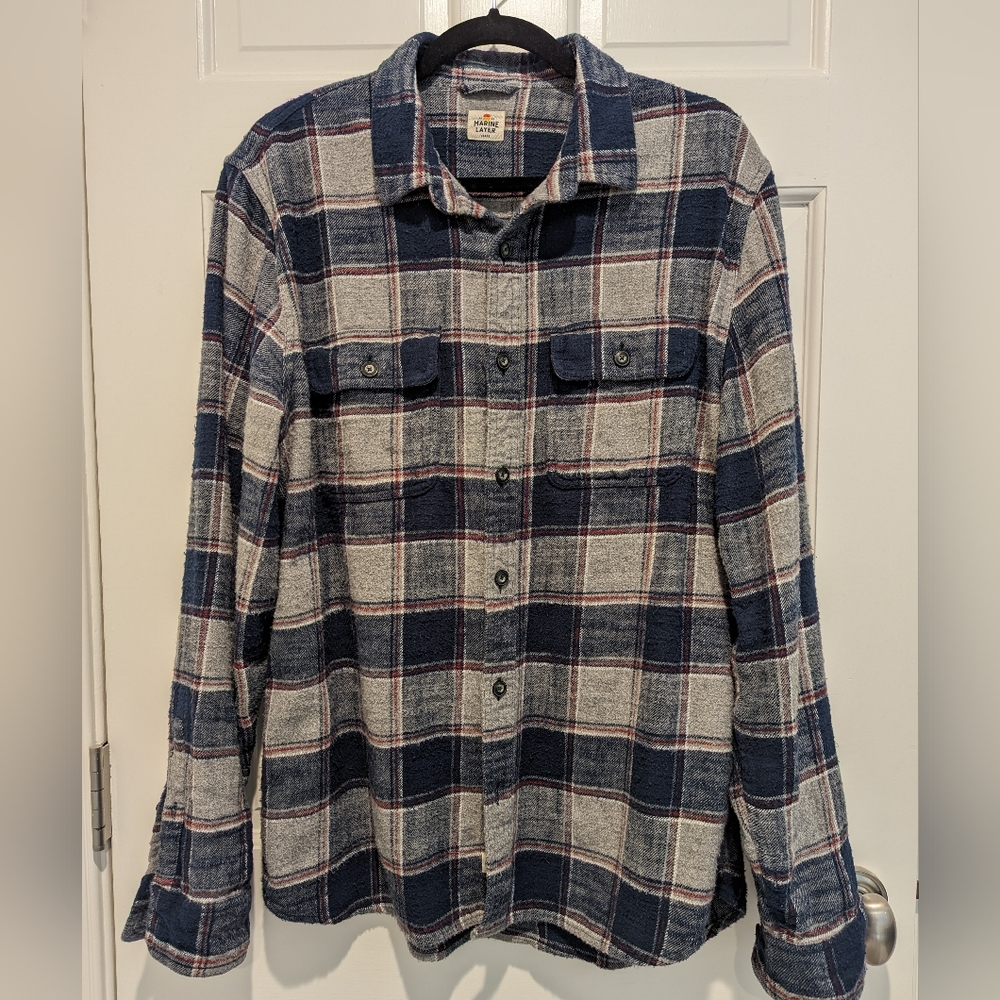 Marine Layer Blue and White Plaid Button-Down Shirt